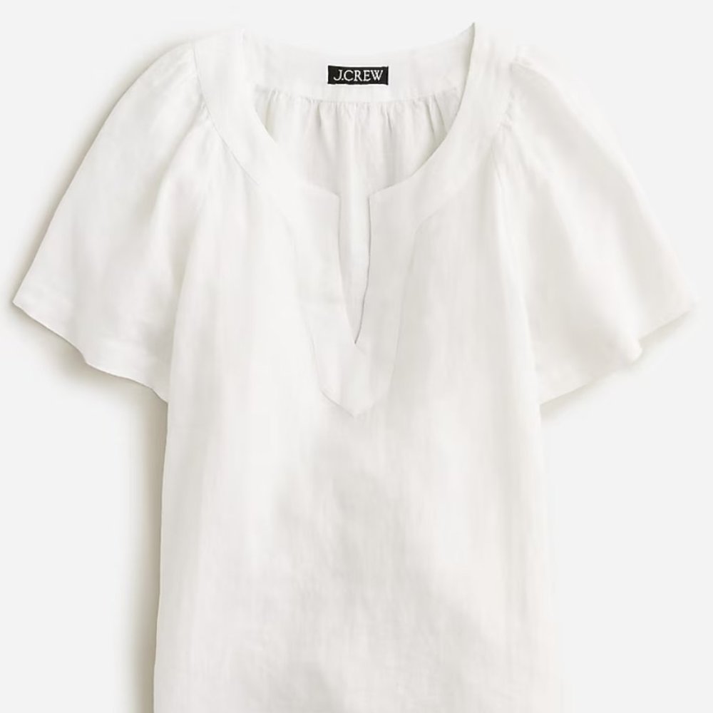 NWT J. Crew White Flutter Sleeve Linen V-Neck Top, XS